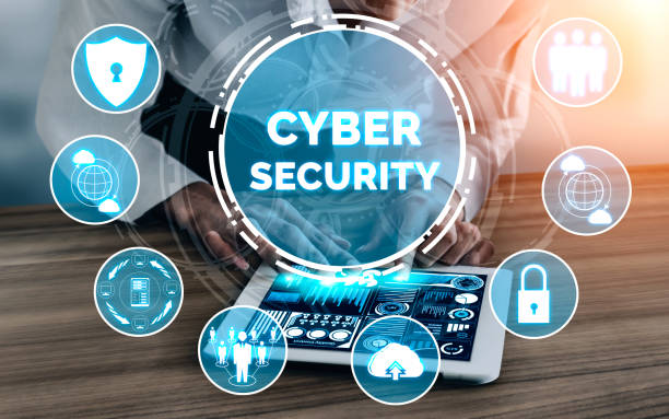 Cyber Security and Digital Data Protection Concept. Icon graphic interface showing secure firewall technology for online data access defense against hacker, virus and insecure information for privacy.